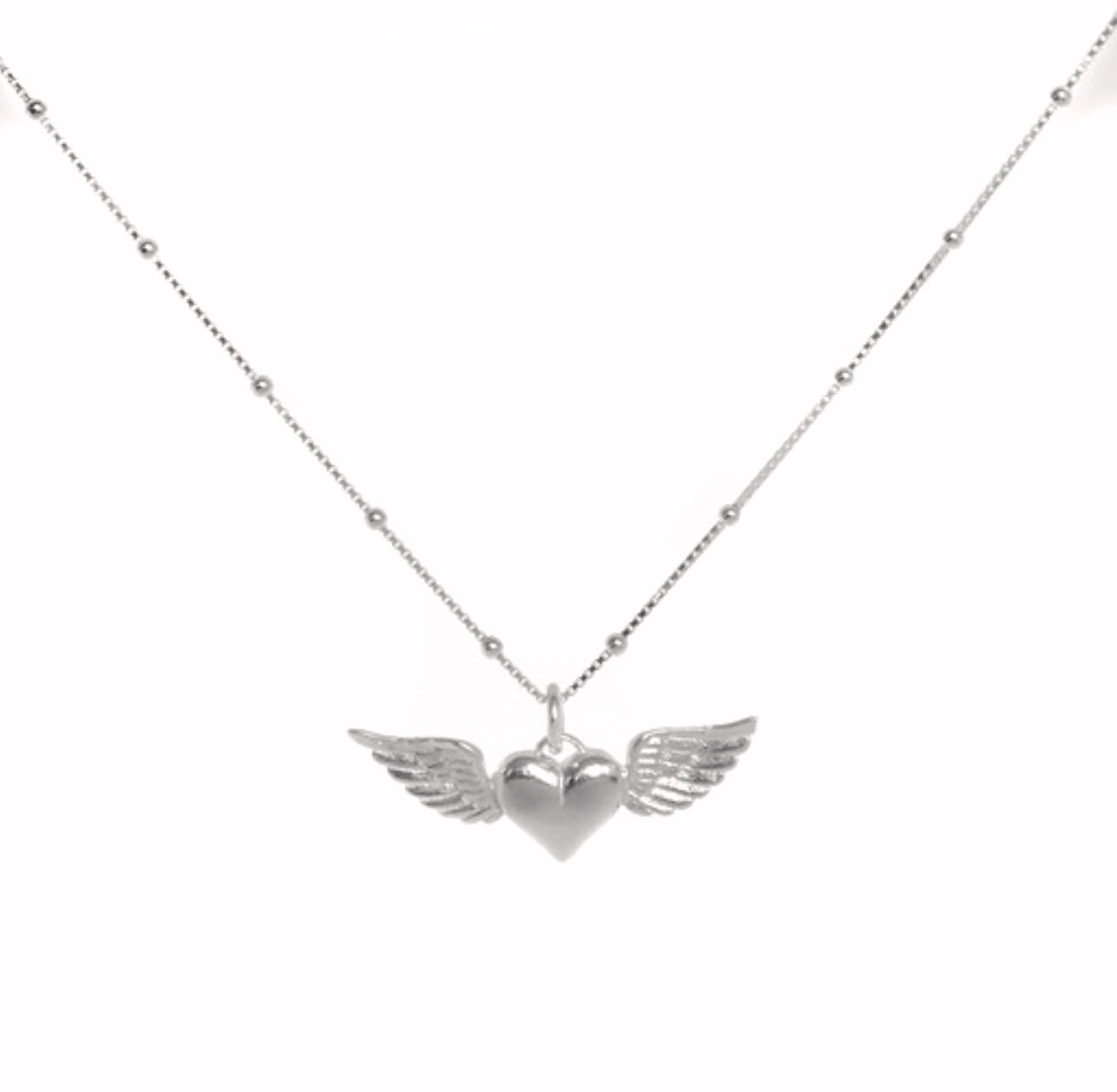 Collar Corazón Alas Plata