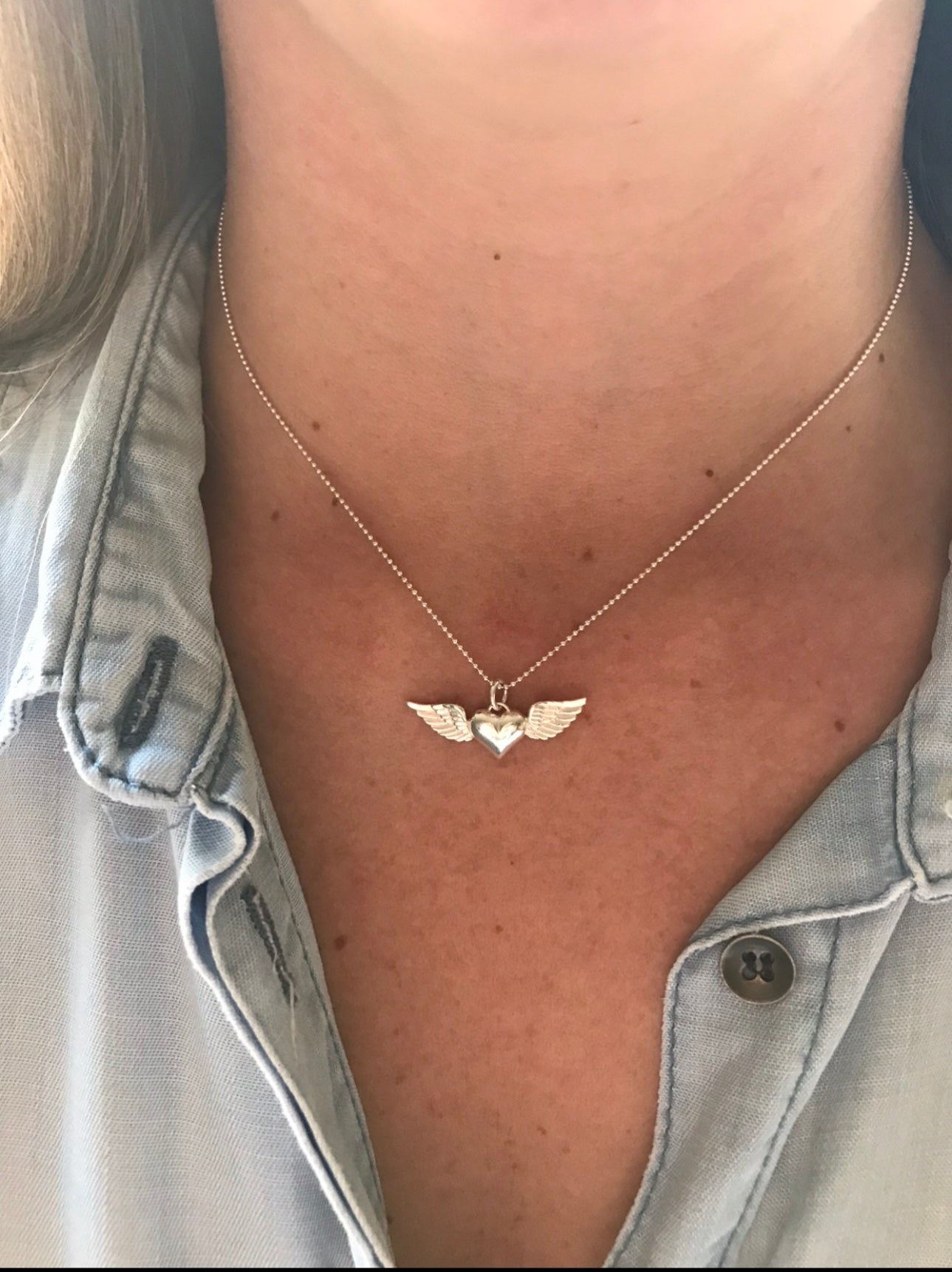Collar Corazón Alas Plata