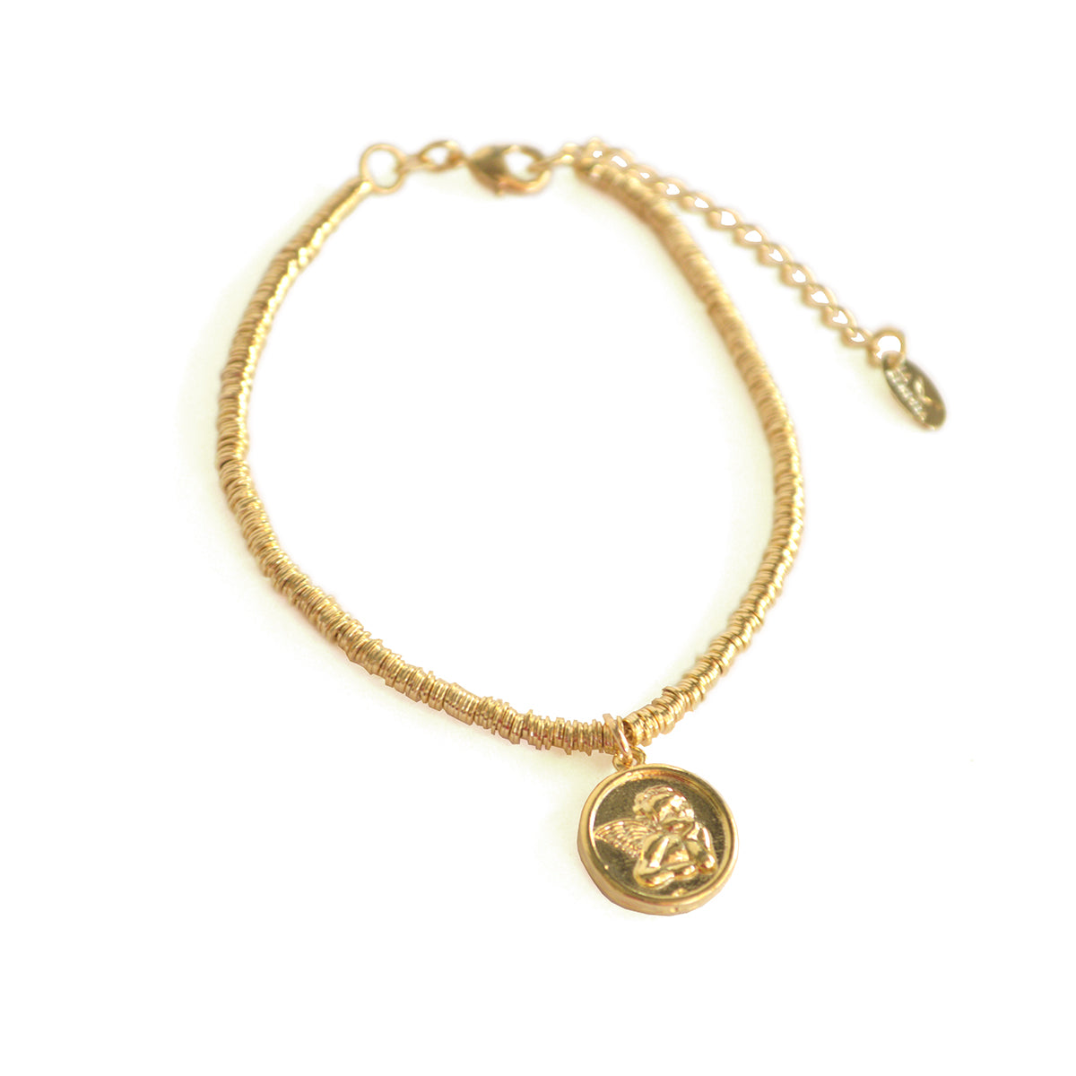 PULSERA ARGOLLAS MOSTACILLAS BAÑADA EN ORO CON MEDALLA ÁNGEL DE LA GUARDA