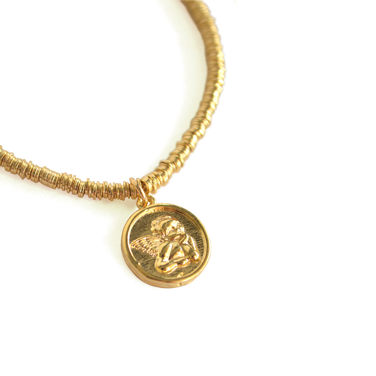 PULSERA ARGOLLAS MOSTACILLAS BAÑADA EN ORO CON MEDALLA ÁNGEL DE LA GUARDA