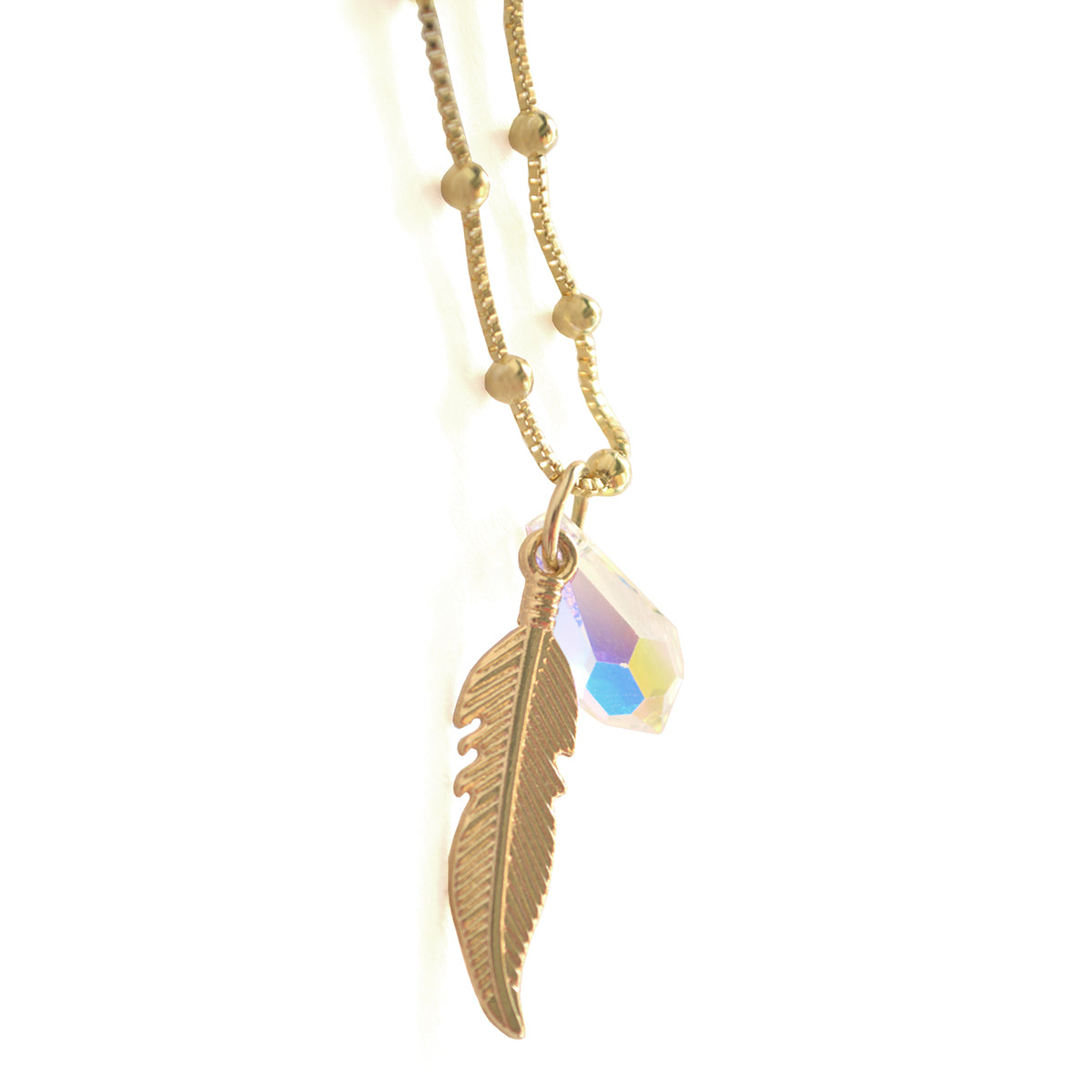 COLLAR PLUMA BAÑADO EN ORO Y CRYSTAL SWAROVSKI