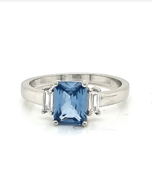 Anillo Tricillo Aquamarina
