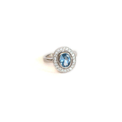 ANILLO DE PLATA 925 ITALIANA RODINADA Y AGUAMARINA